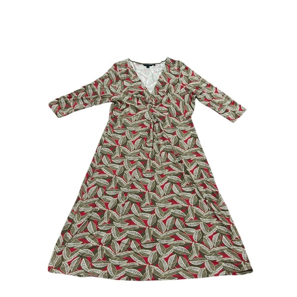 Boden Womens Uk 20L US 16 Leaf Printed Midi Dress Twist Front Stretch V Neck - Picture 1 of 9